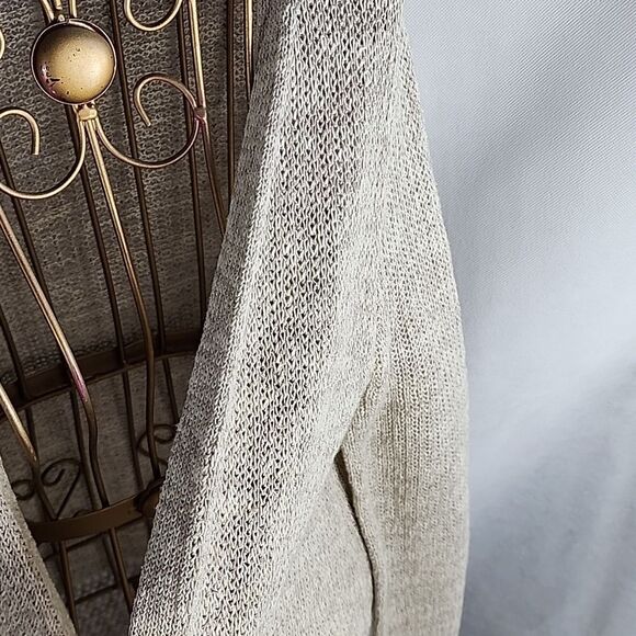 Woven Neutral Tan Long Open Cardigan Sweater Tahari Size L Minmalist Fisherman - Picture 5 of 9